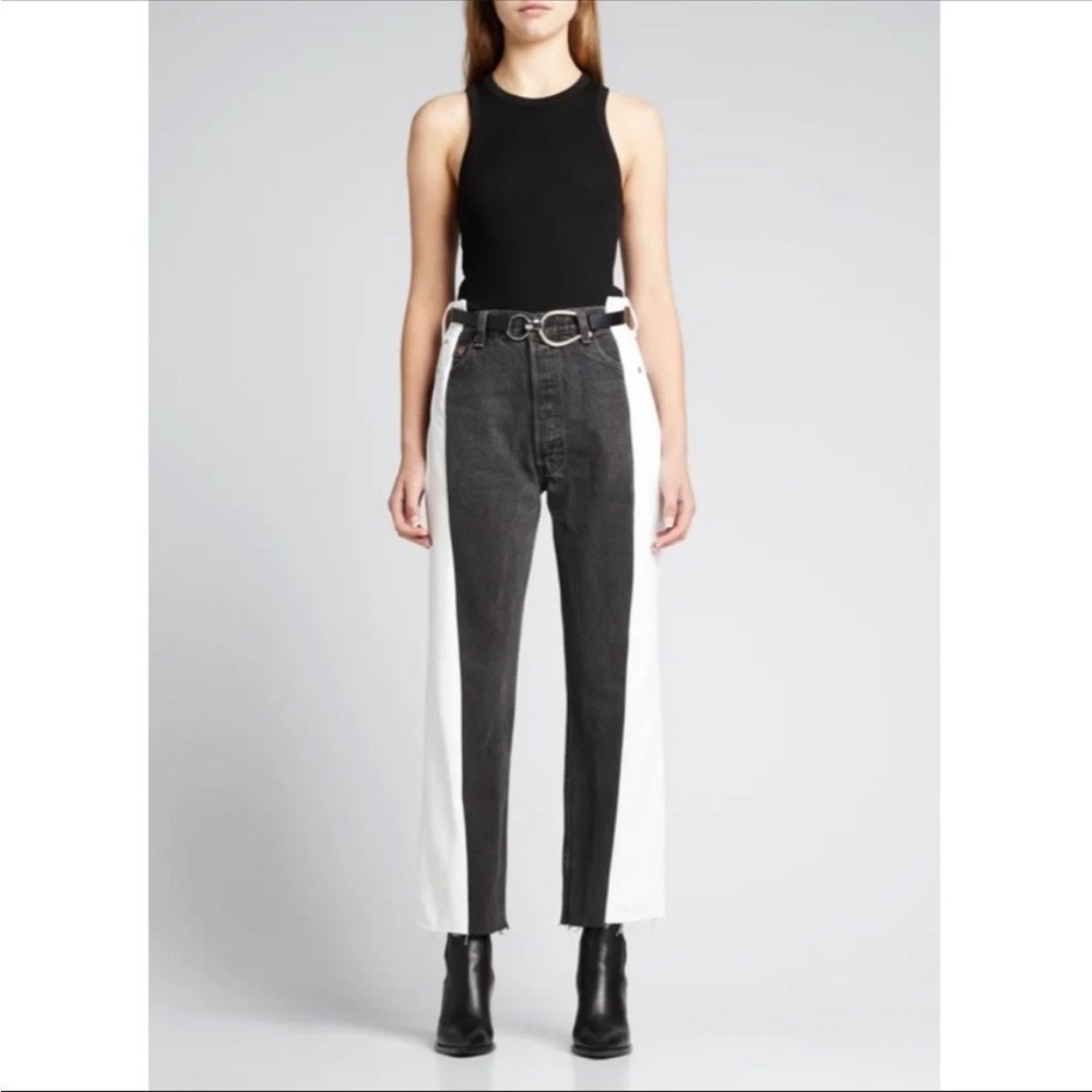 EB Denim Upcycled Black White Jeans XXS /22 Colorblock Momcore Grunge